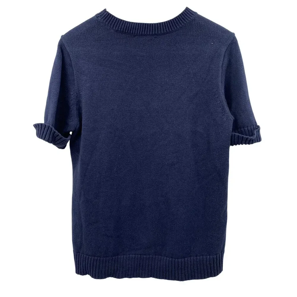 J. Crew mixed media blue tan sweater top